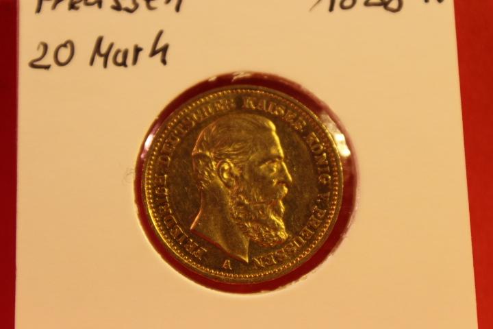 Münze 20 Mark Gold, Deutsches Reich 1888, Kaiserreich Preussen, Friedrich, Reichadler #3131 240