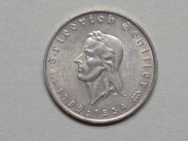 Münze 5 Reichsmark, Drittes Deutsches Reich 1934 F, Silber, Friedrich Schiller #3009