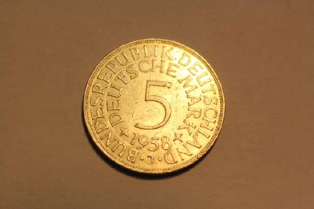 Münze 5 DM, Deutsche Mark, Silberadler 1958 J BRD #3020