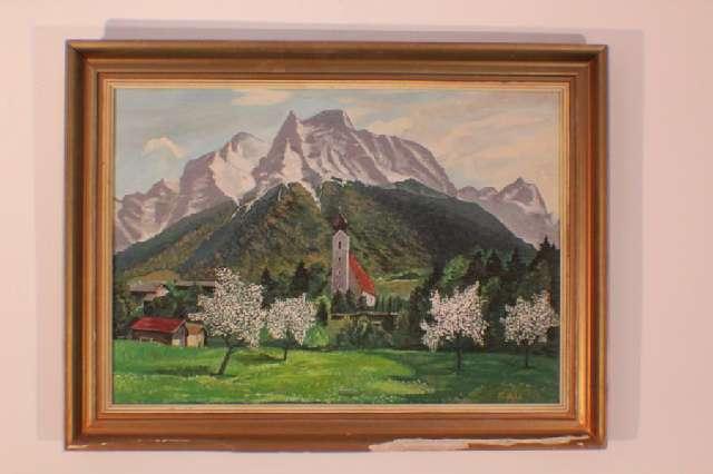 Bild, Berglandschaft, Ölgemälde, signiert Fr. Holub um 1960 #4141