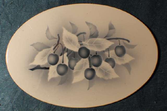 Keramikuntersetzer mit Kirsche Motiv, ca. 1920 #4564