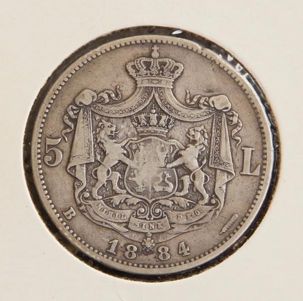 Münze 5 Lei, Rumänien, Wappen 1884, Carol I  REGE AL ROMANIEI #3080