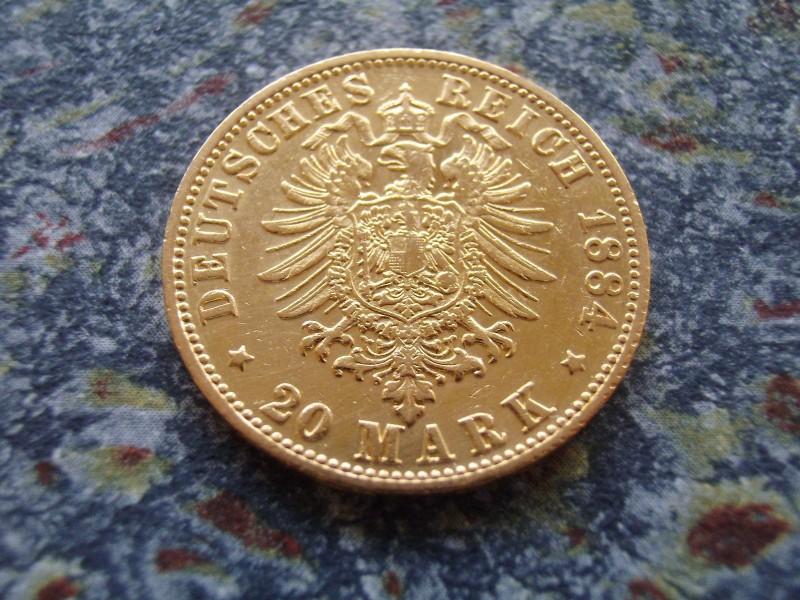 Münze 20 Mark, Deutschland, Reichsadler, Deutsches Reich 1884, Au #3125 0524