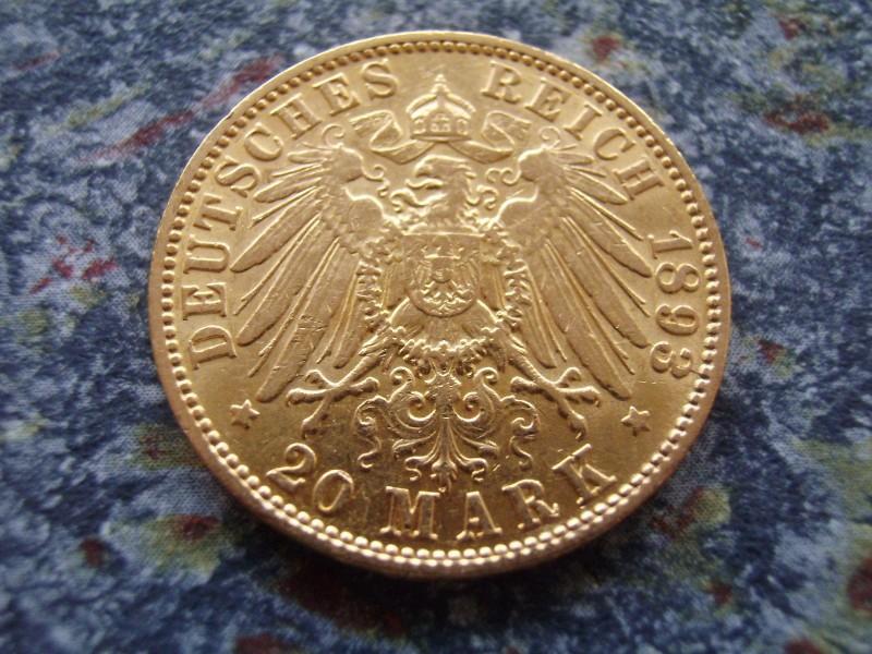 Münze 20 Mark Gold, Deutsches Reich 1893 Kaiserreich Hamburg, Hansestadt Hamburg #3126 2404
