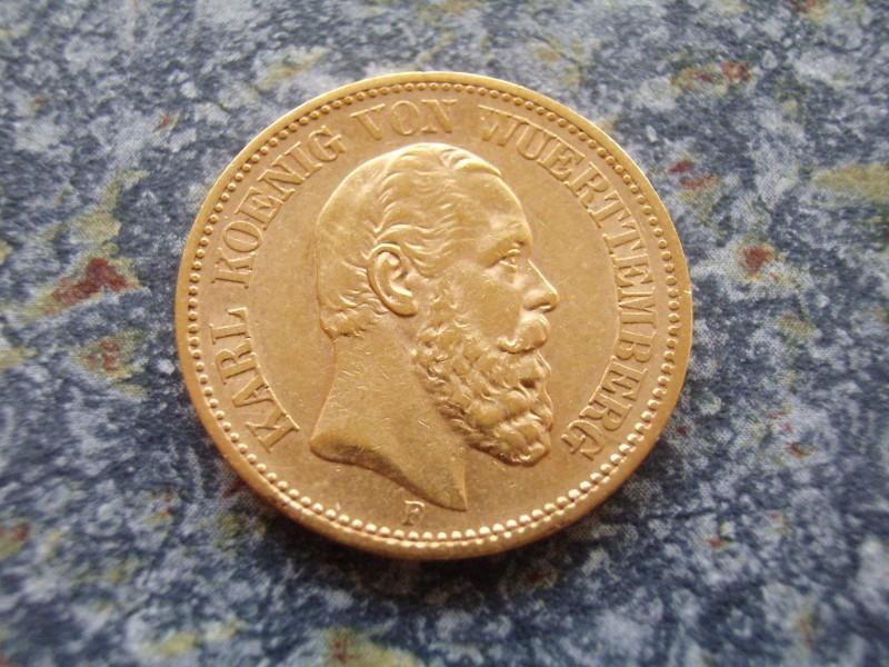 Münze 20 Mark Gold Deutsches Reich 1876, Bildnis Karl König v. Württemberg #3127 2405