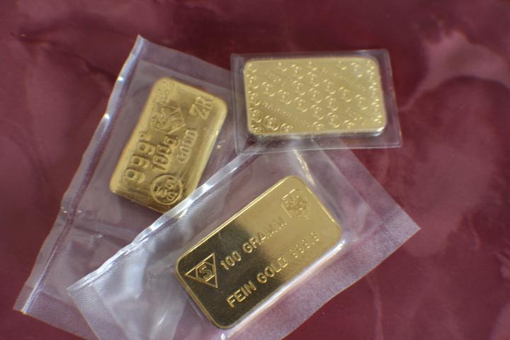 Goldbarren 100g div. Hersteller, Heimerle, Schweizer Bankverein, Degussa, Heraeus u. a. #80100  2404