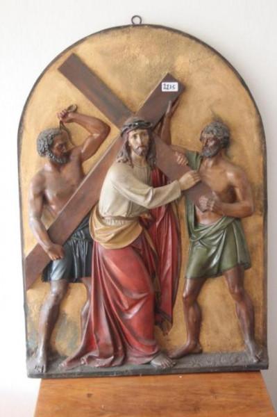 Skulptur, Relief aus Gips, 60x83 Kreuzgang Kreuzweg Christi um 1900 #2275