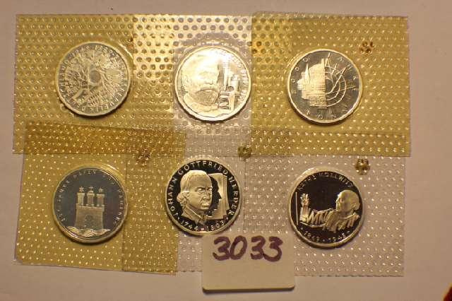 Münze Set mit 6 Stück 10 DM, Silber in PP von 1987-92, Konvolut mit 6 Stück #3033