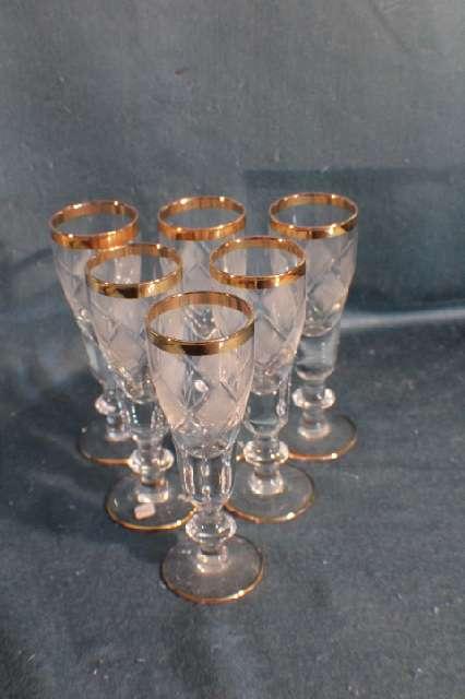Sektglas, Kristallglas, Goldrand, Pokal, Glas Schliff, Dekor #4665