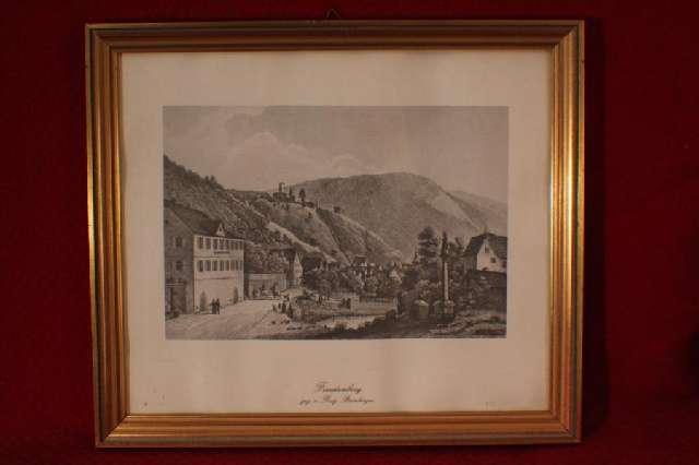 Bild, Landschaftsbild Freudenberg, Stahlstich 20. Jh., signiert Fritz Bamberger #1076