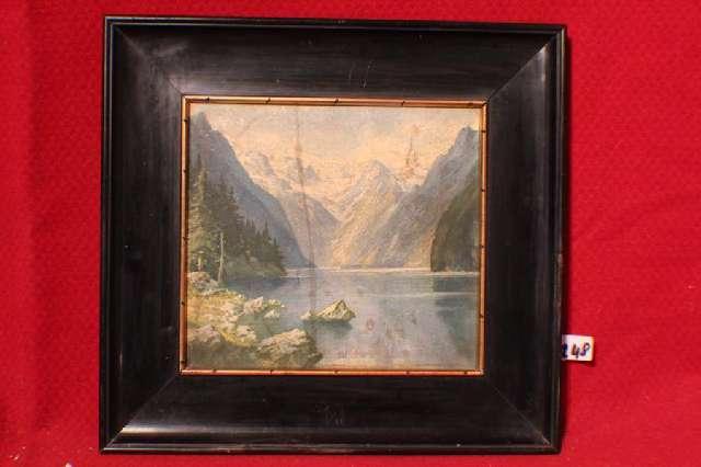 Bild, Berglandschaft mit See, Ölgemälde auf Hartfaser um 20. Jh. #1248