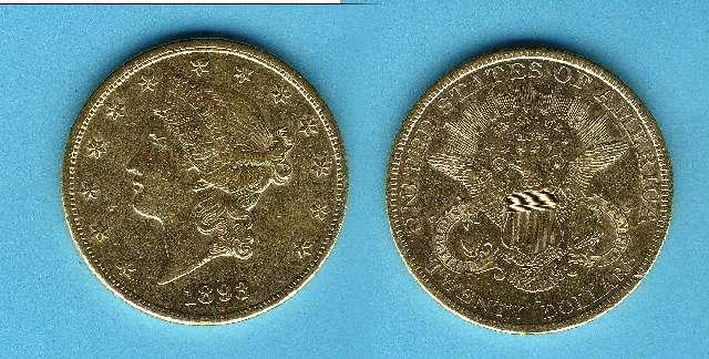 Münze 20 Dollar USA 1893S Gold Kopf Liberty/Double Eagle #3084