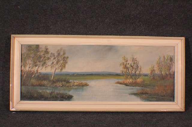 Bild, Flusslandschaft mit Birken, Ölgemälde um 20. Jh. #4151
