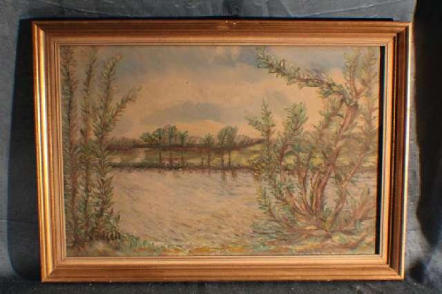 Bild, Landschaft am See, Ölgemälde auf Leinwand 20. Jh. signiert A. Nidich #4165